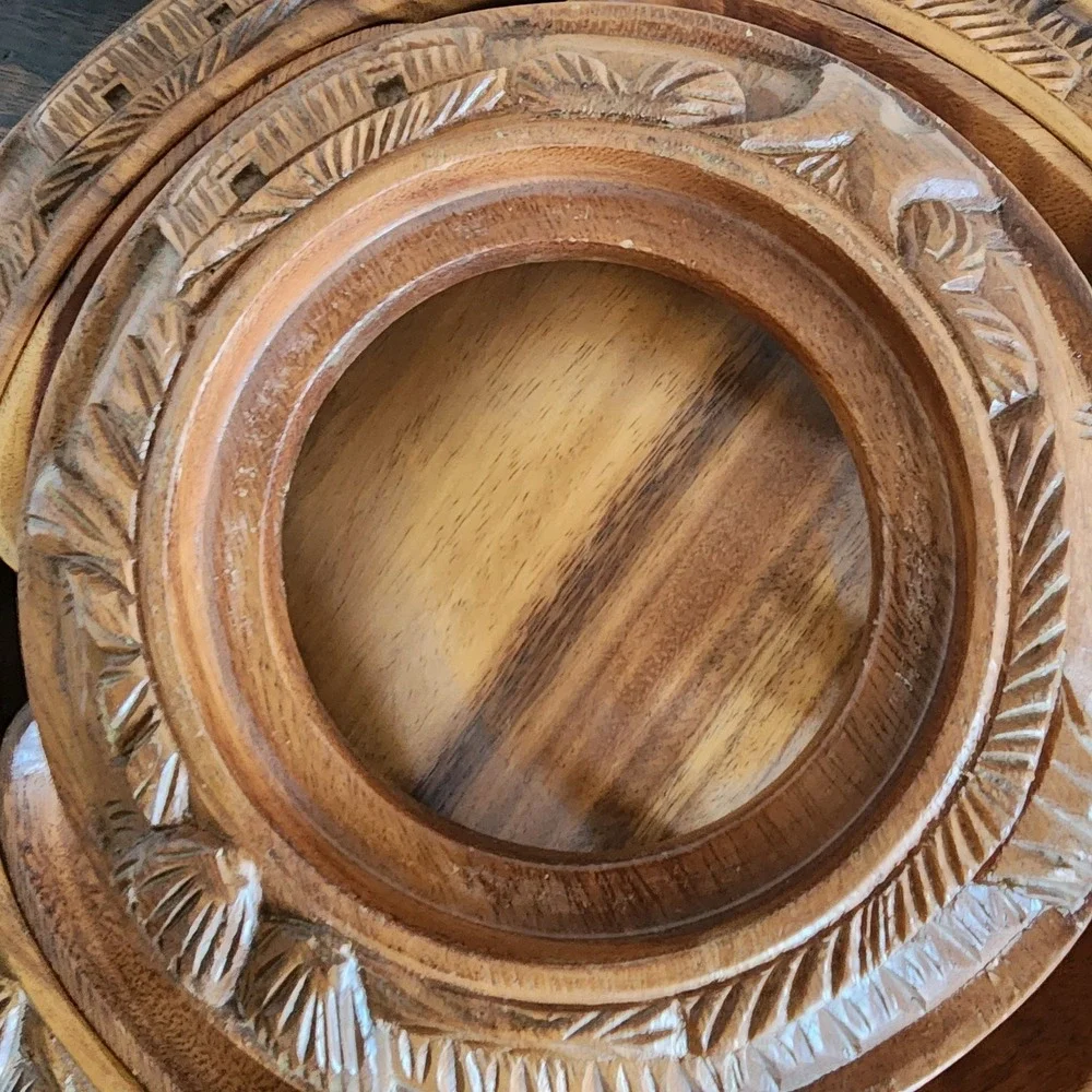 Hand Carved 3 Tier‎ Teak Pineapple Monkey Pod Lazy Susan Serving Tower Vintage